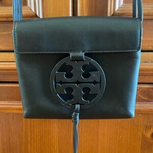 Tory Burch Black Leather Miller Logo Crossbody Bag